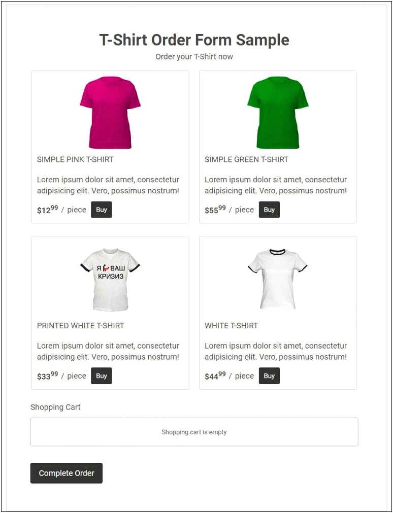 Excel T Shirt Order Form Template Free