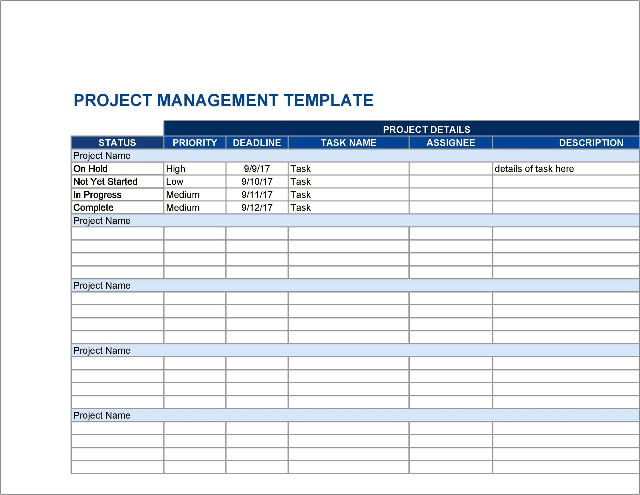 Excel Template For Project Management Free