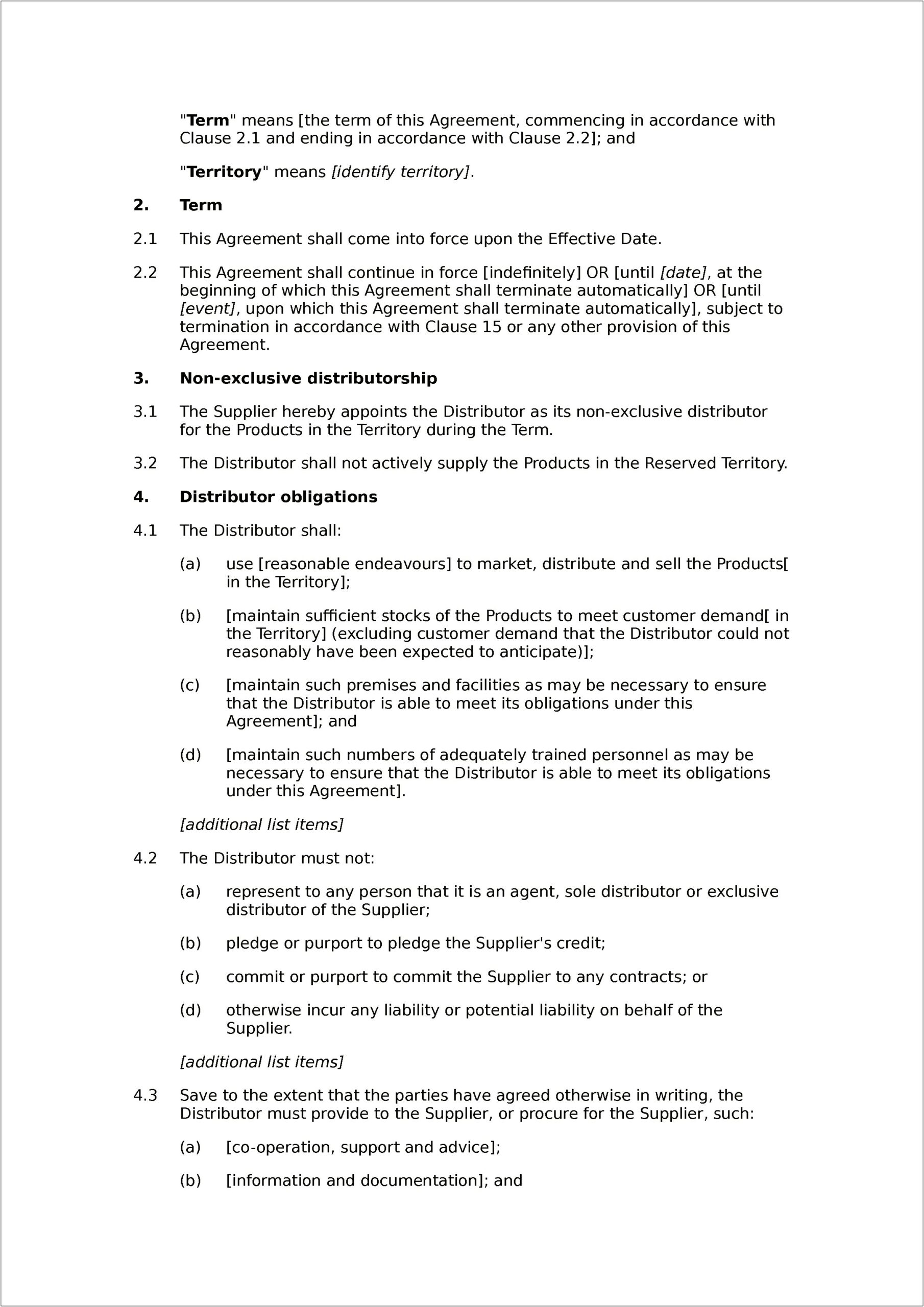 Exclusive Distribution Agreement Template Free Download