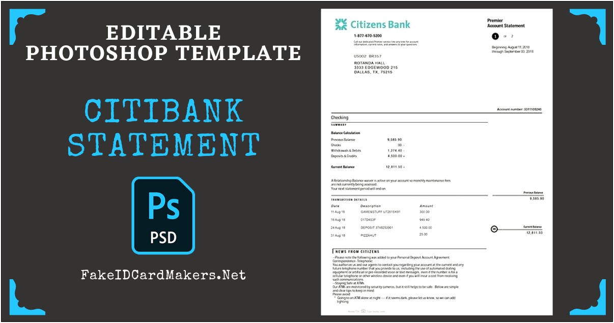 Fake Bank Statement Template Free Download