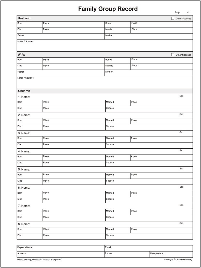 Family Group Sheet Template Free Downloadable Pdf