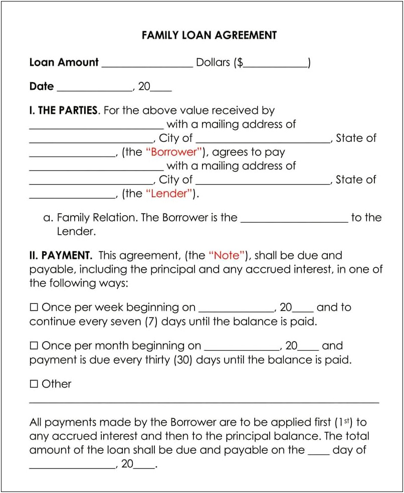 Family Loan Agreement Template Uk Free