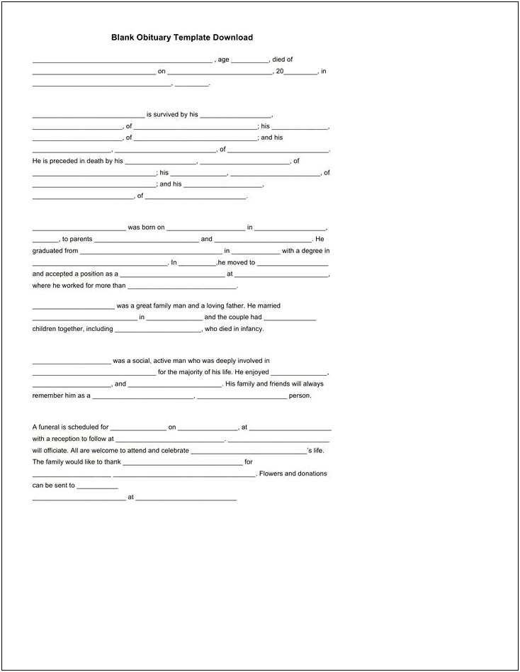 Fill In The Blank Obituary Template Free
