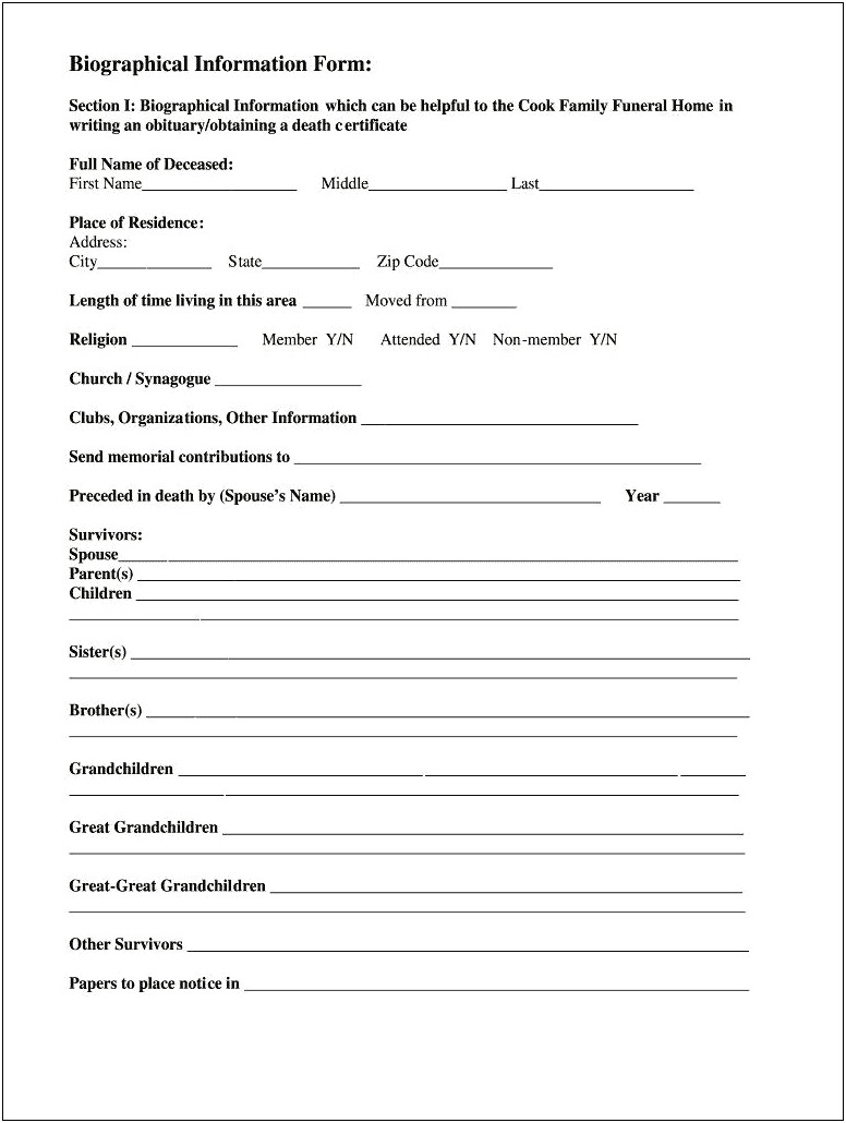 Fill In The Blank Obituary Template Pdf Free