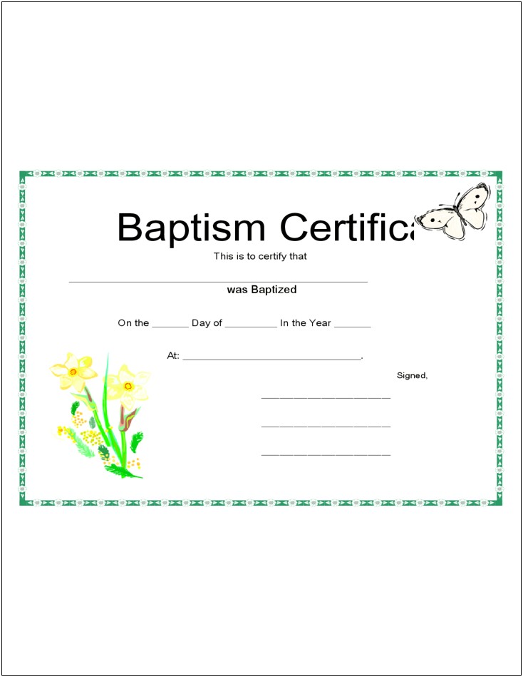 Fillable Certificate Of Baptism Template Free