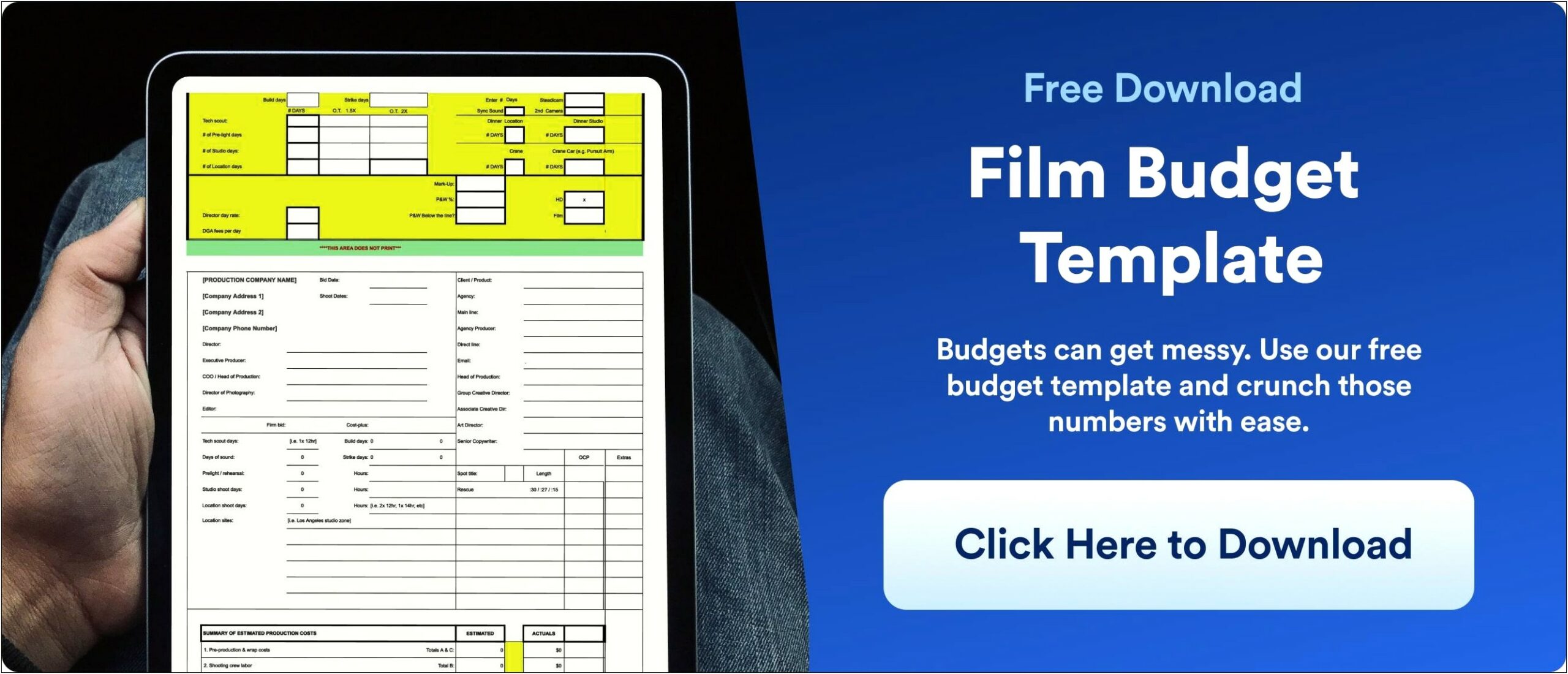 Film Budget Top Sheet Free Template