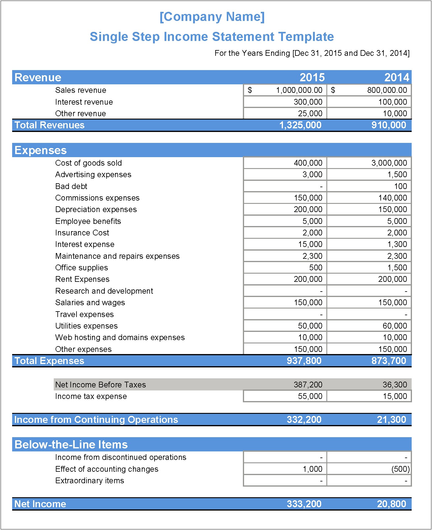 Financial Statement Excel Template Free Download