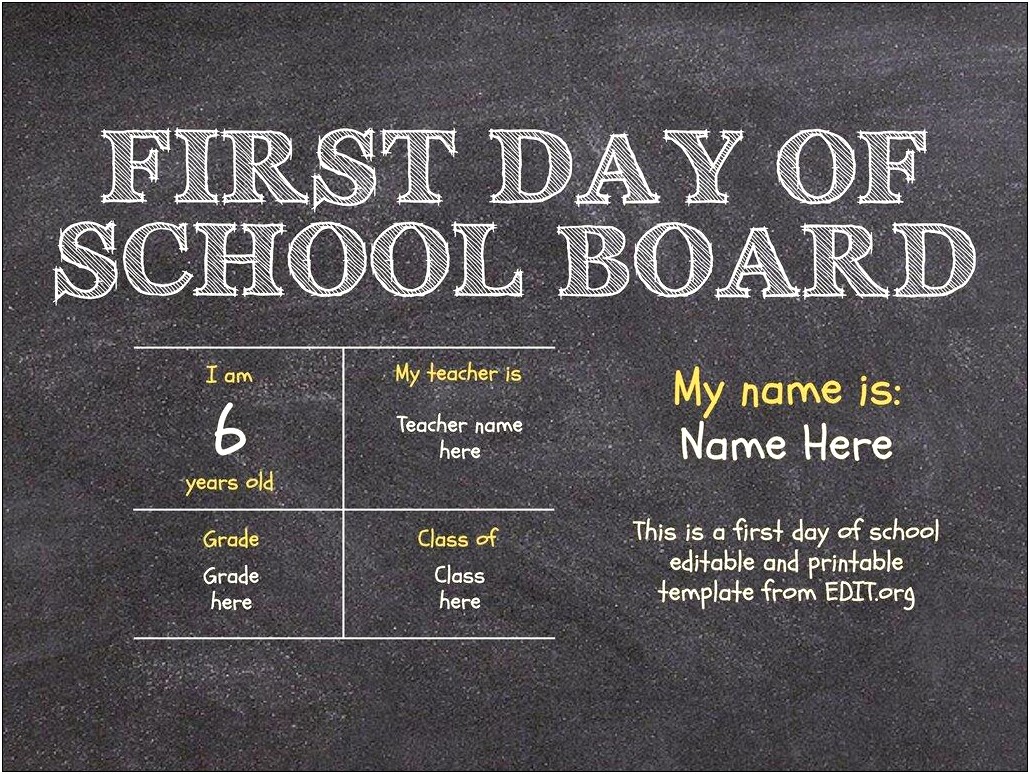 First Day Of School Chalkboard Sign Template Free