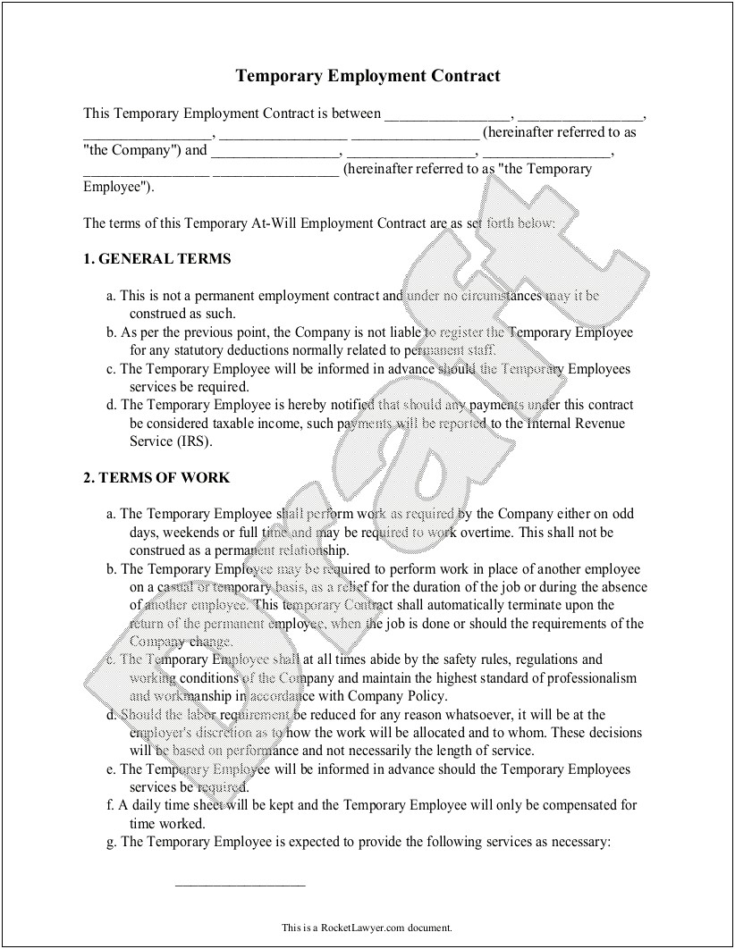 Fixed Term Employment Contract Template Free Download
