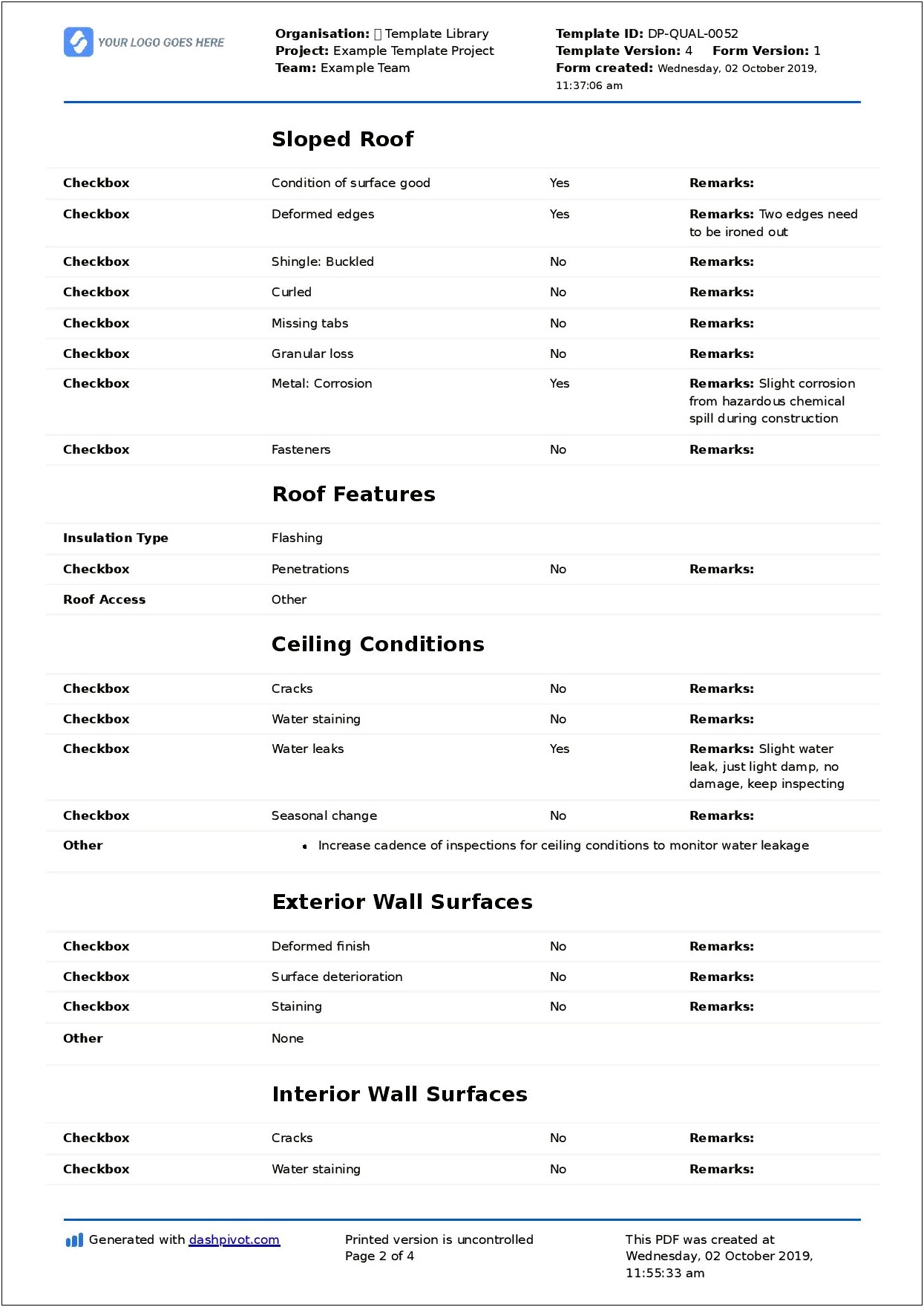 Flat Roof Inspection Checklist Template Free Download