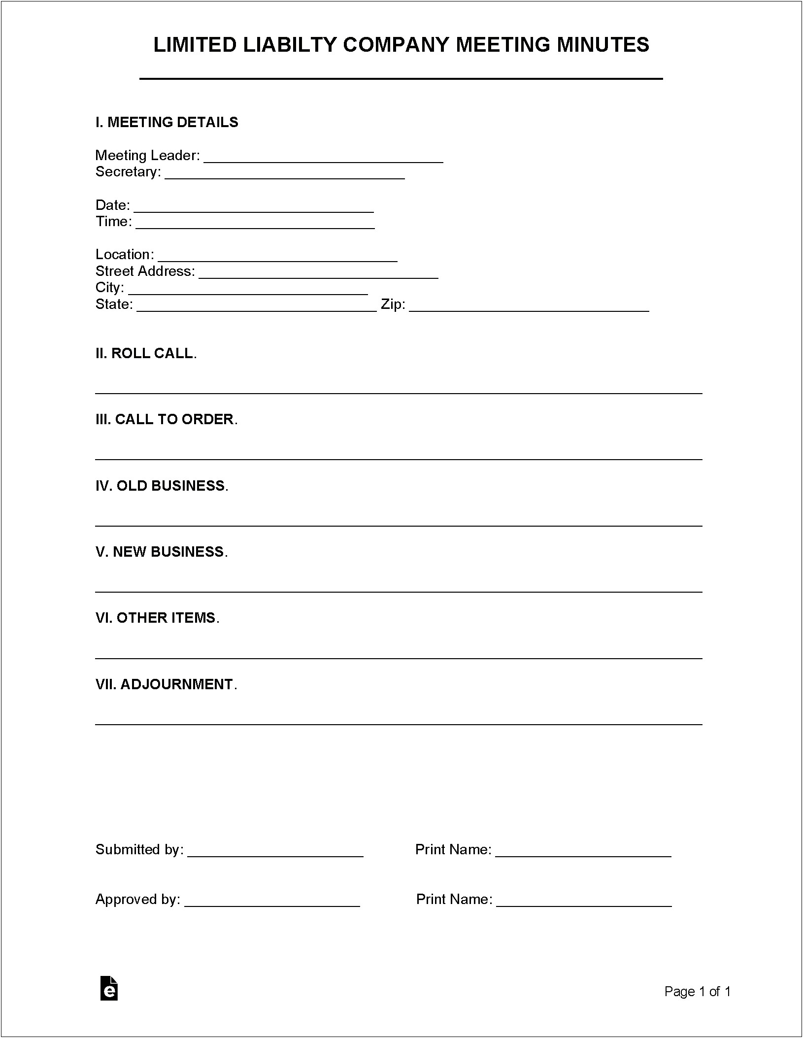Florida Corporate Minutes Word Template Free