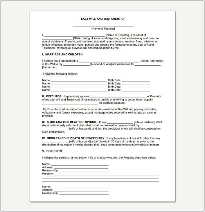 Florida Last Will And Testament Free Template