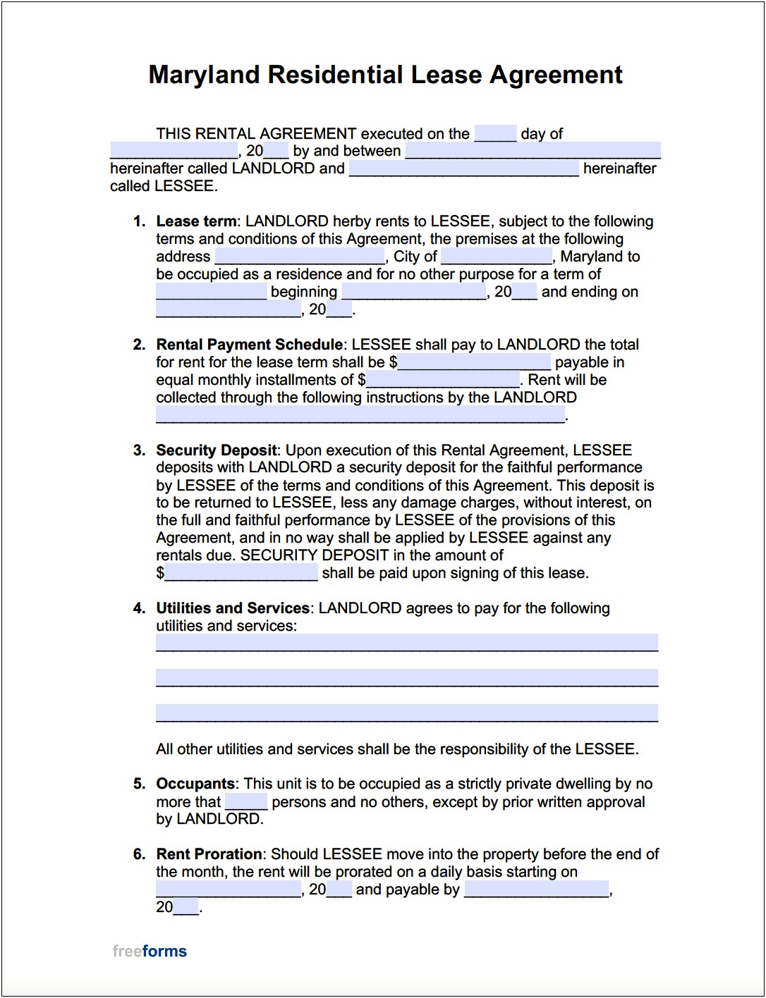 Florida Residential Lease Agreement Template Free