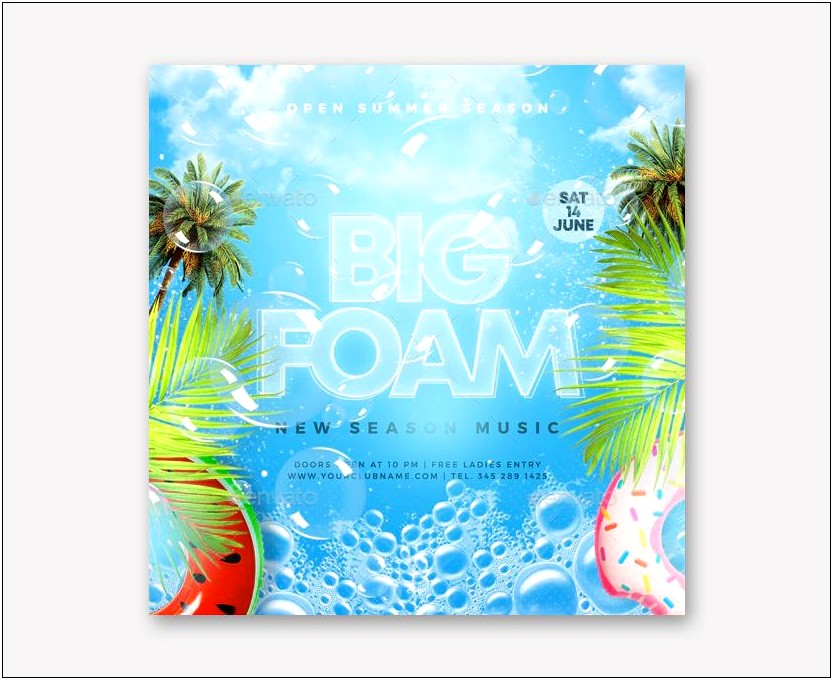Foam Party Beach Style Flyer Template Free