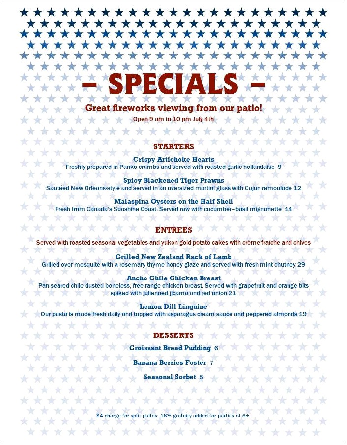 Forth Of July Menu Template Free