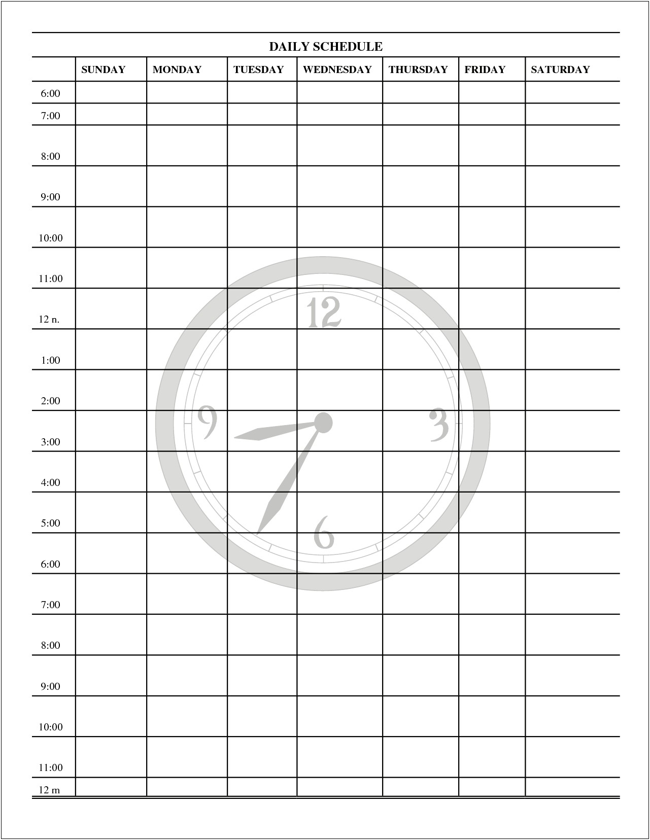 Free 12 Hour Daily Hour Planner Template
