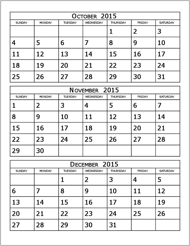 Free 12 Month Calendar Template 2015