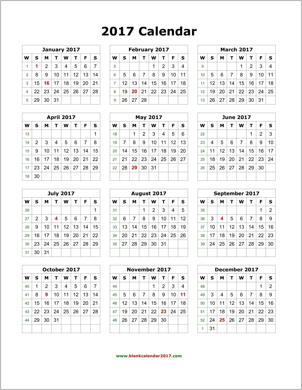 Free 12 Month Calendar Template 2018