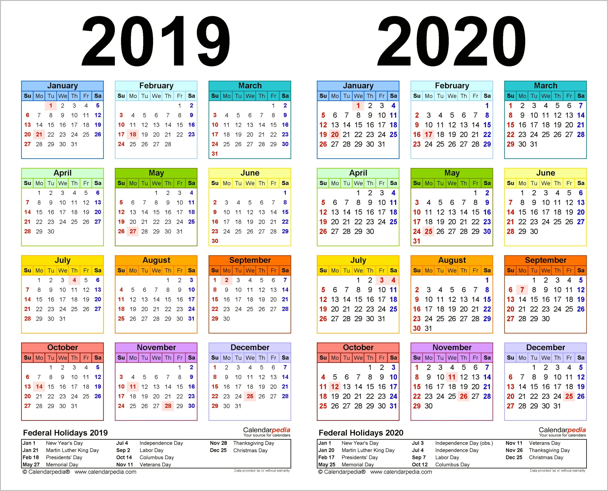 Free 12 Month Calendar Template 2019