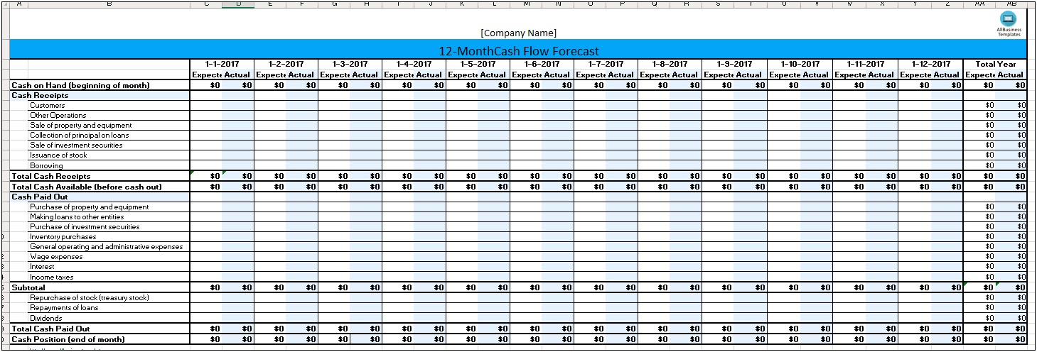 Free 12 Month Cash Flow Projection Template