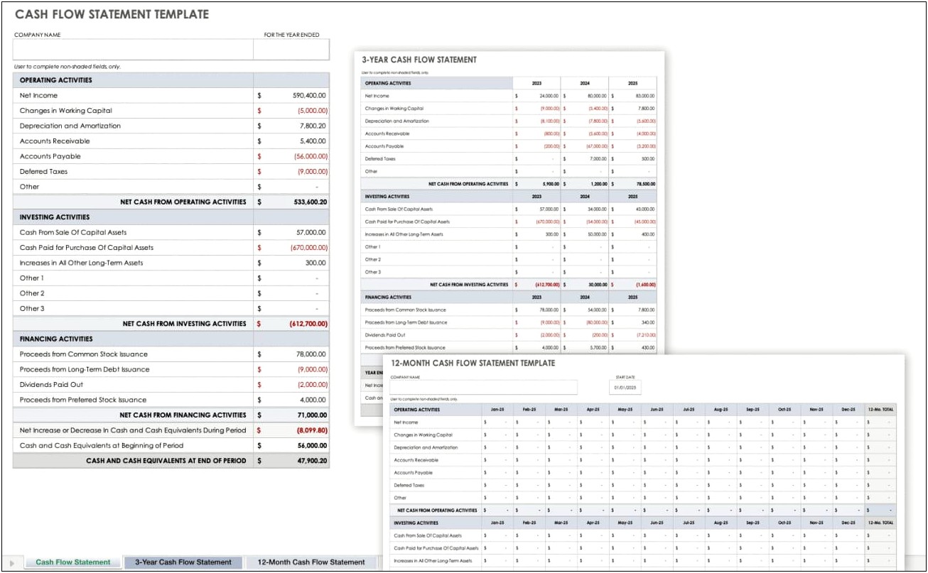 Free 12 Month Cash Flow Statement Template
