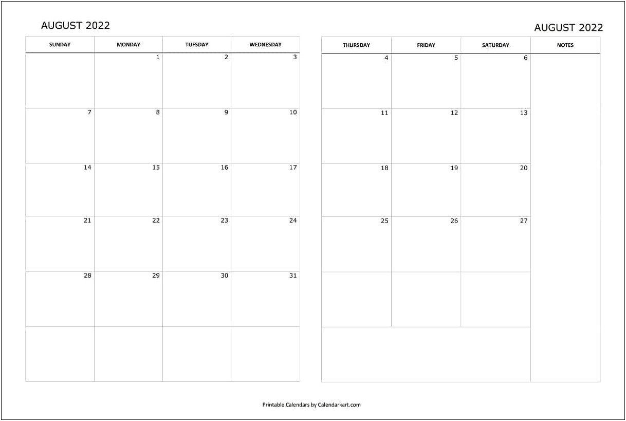 Free 2 Page Monthly Calendar Template