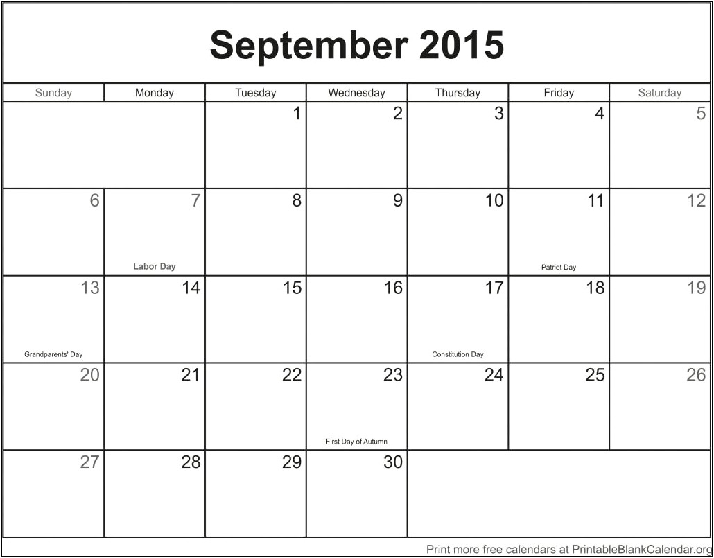 Free 2015 Monthly Calendar Template With Holidays