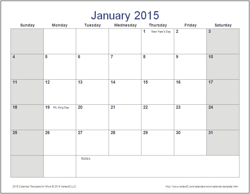 Free 2015 Monthly Calendar Template Word