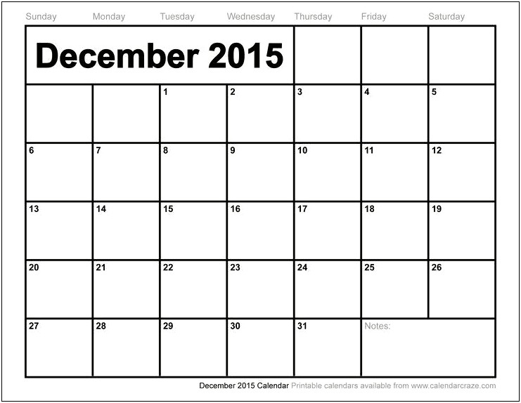 Free 2015 Printable Monthly Calendar Template