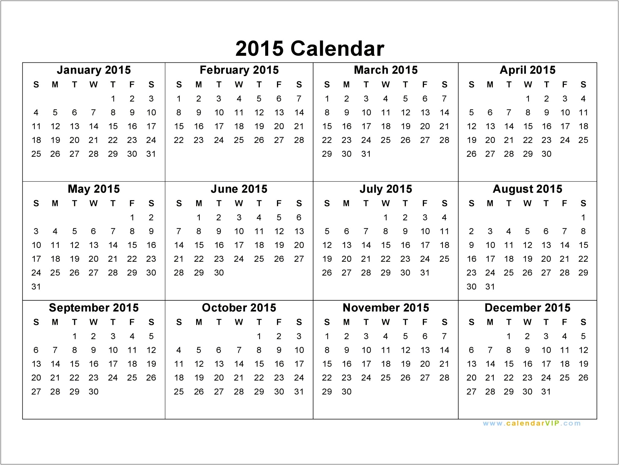 Free 2015 Yearly Calendar Template Excel