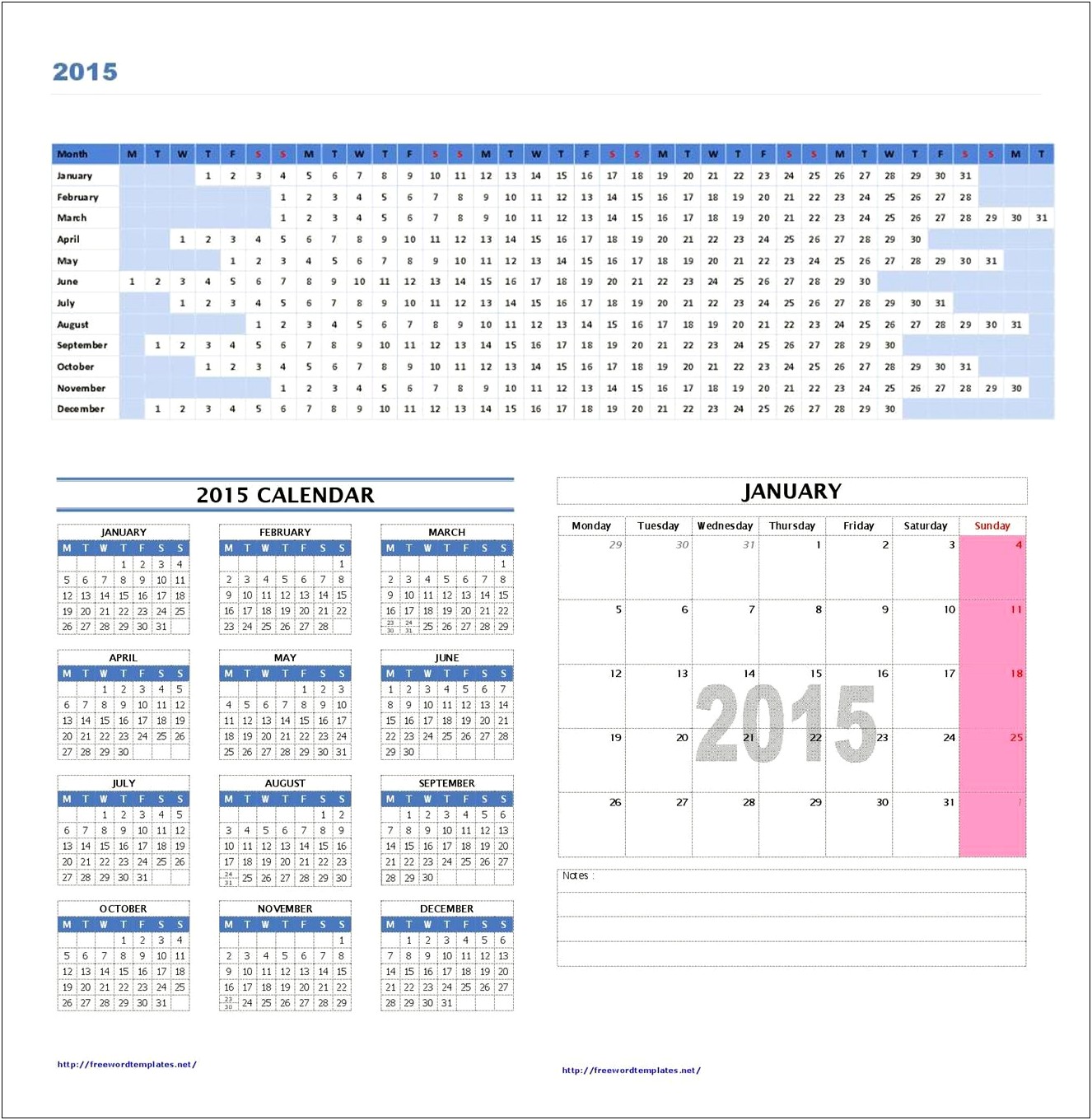 Free 2015 Yearly Calendar Template Word