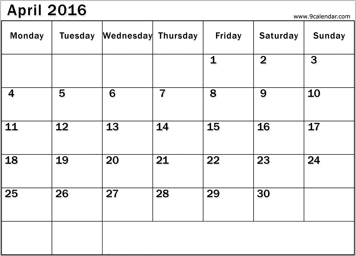 Free 2016 Monthly Calendar Template With Holidays