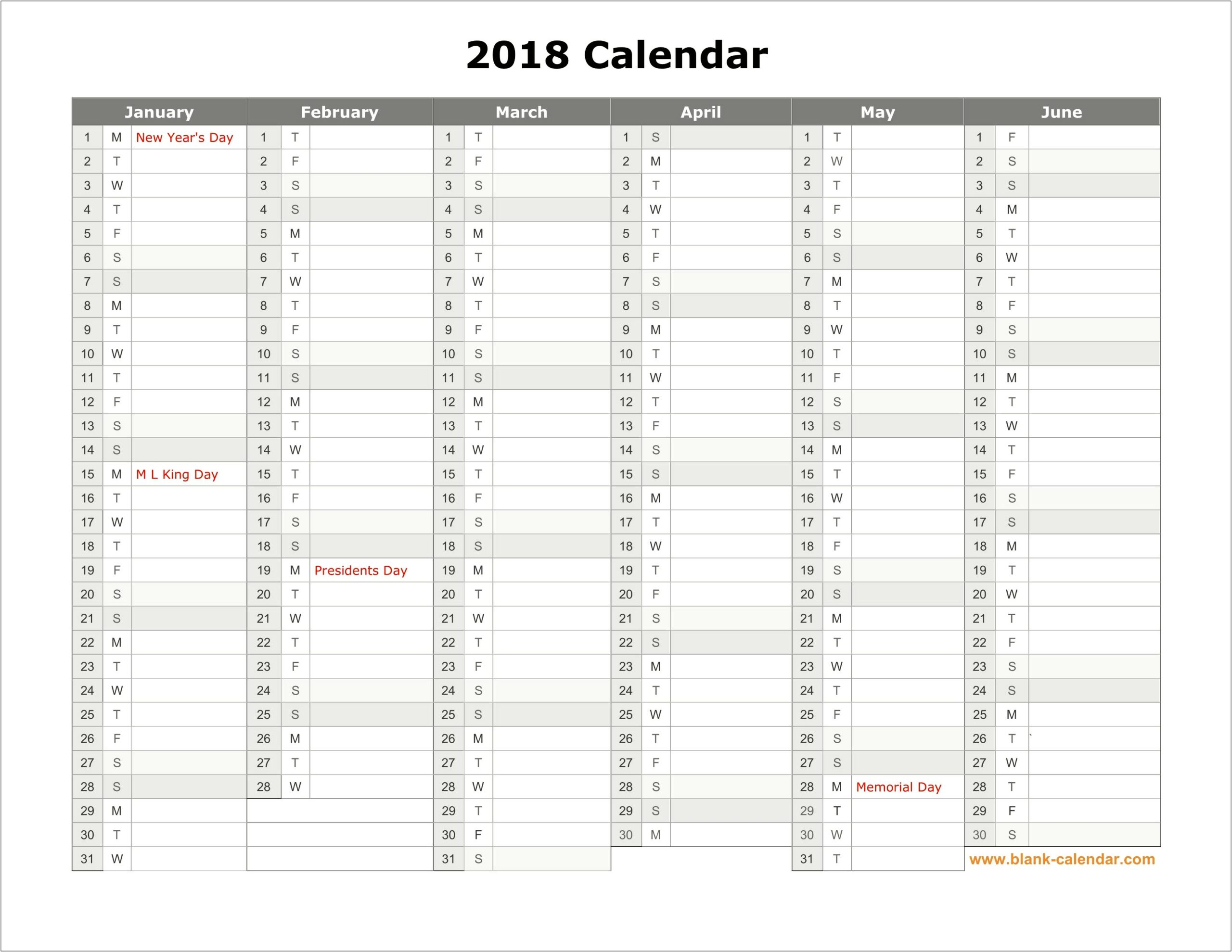 Free 2018 Monthly Two Page Calendar Template