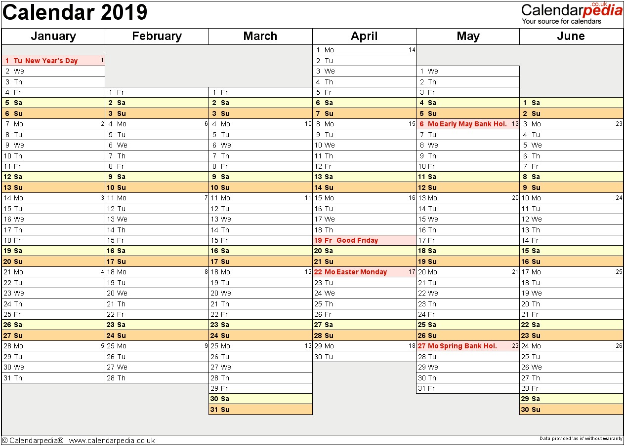 Free 2019 Calendar Template Excel Uk