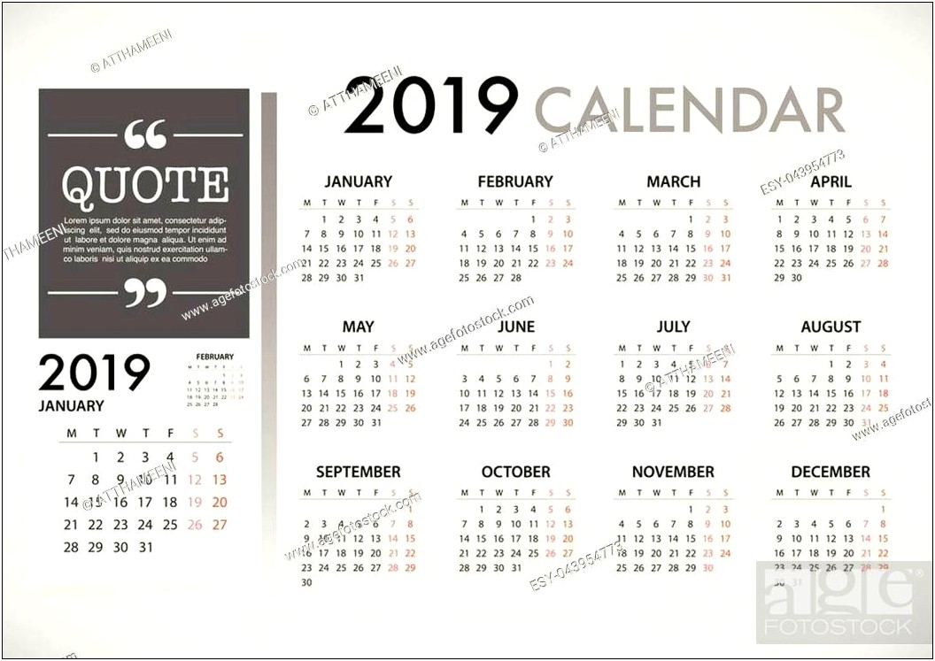 Free 2019 Calendar Template Starting Monday