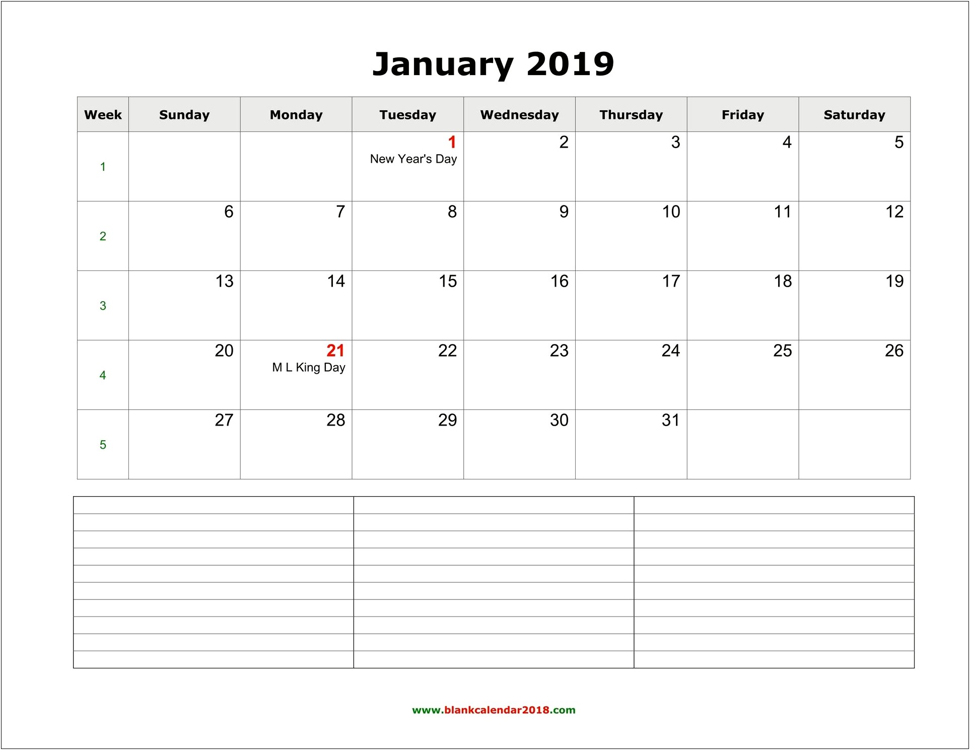 Free 2019 Calendar Templates To Print
