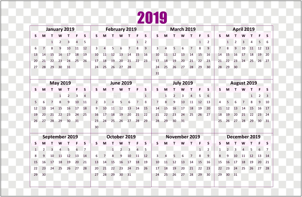 Free 2019 Yearly Calendar Template Word