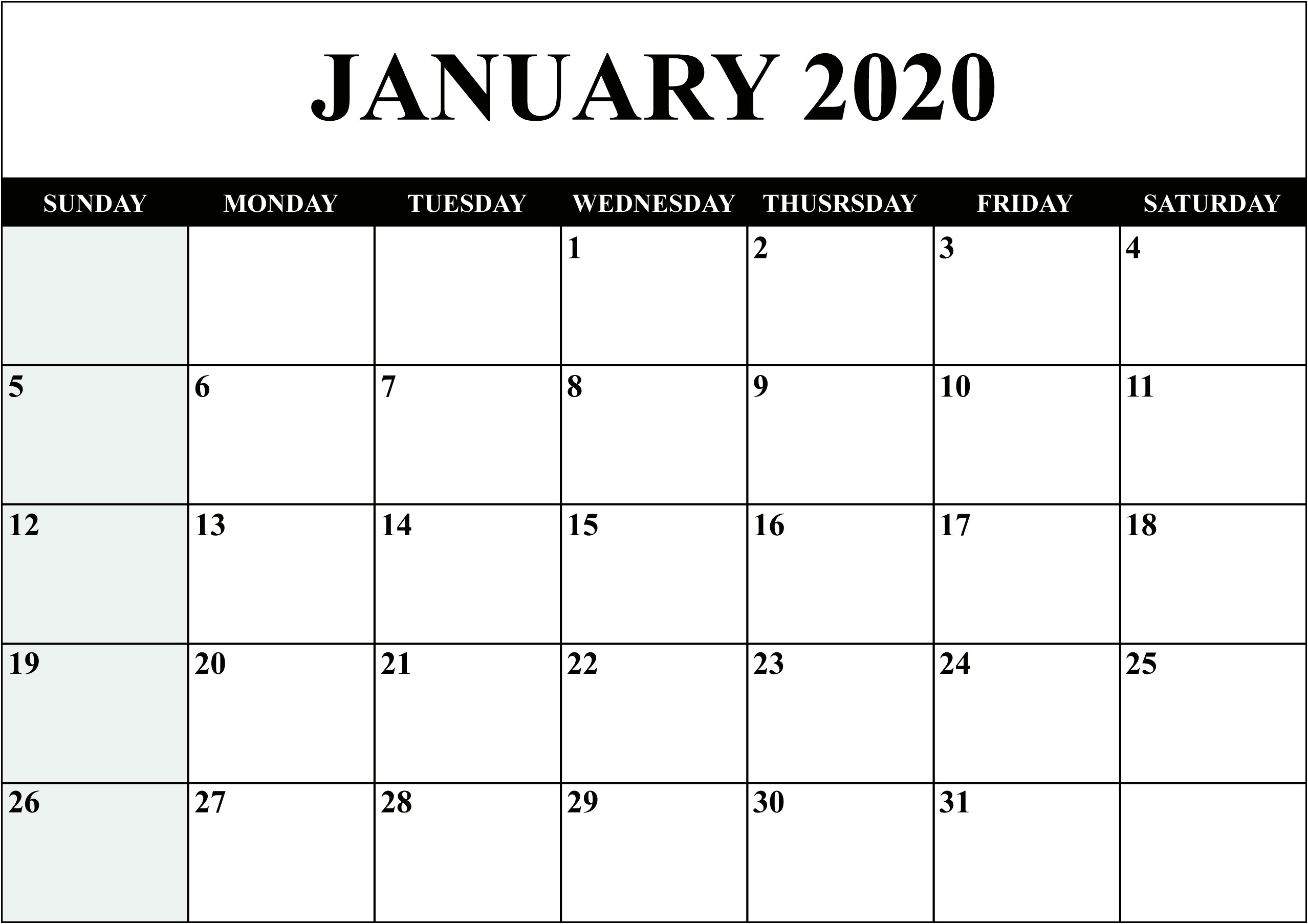 Free 2020 Monthly Calendar Template Word