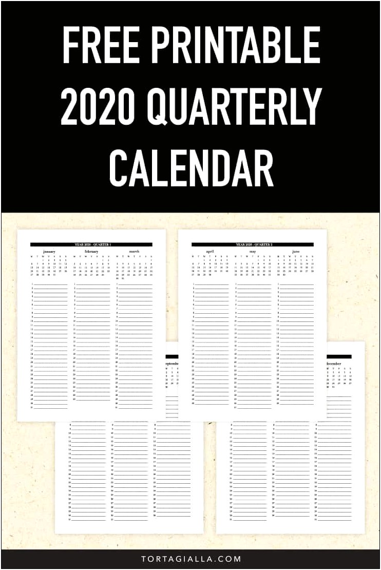 Free 2020 Quarterly Calendar Printable Templates
