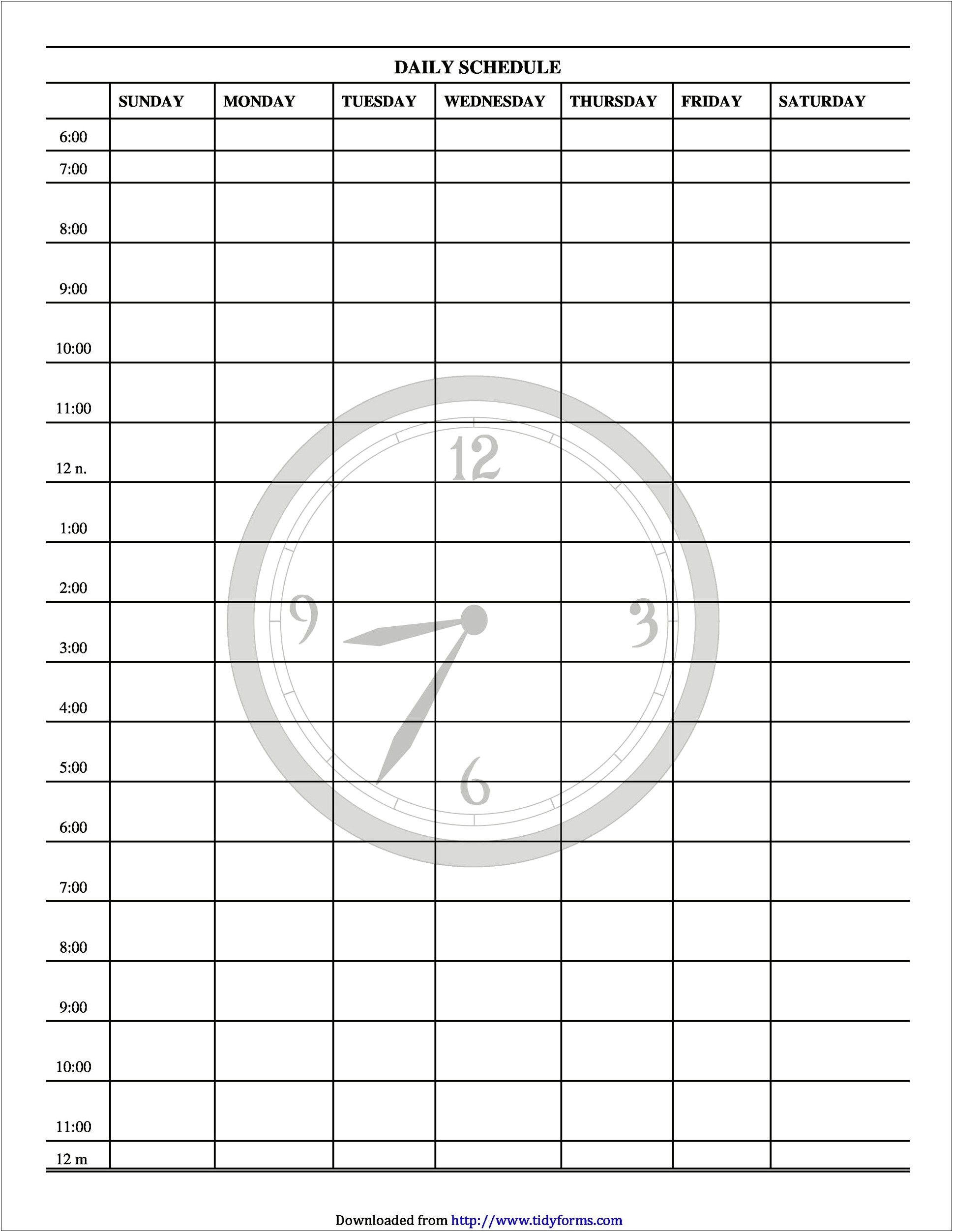 Free 24 Hour Daily Schedule Template