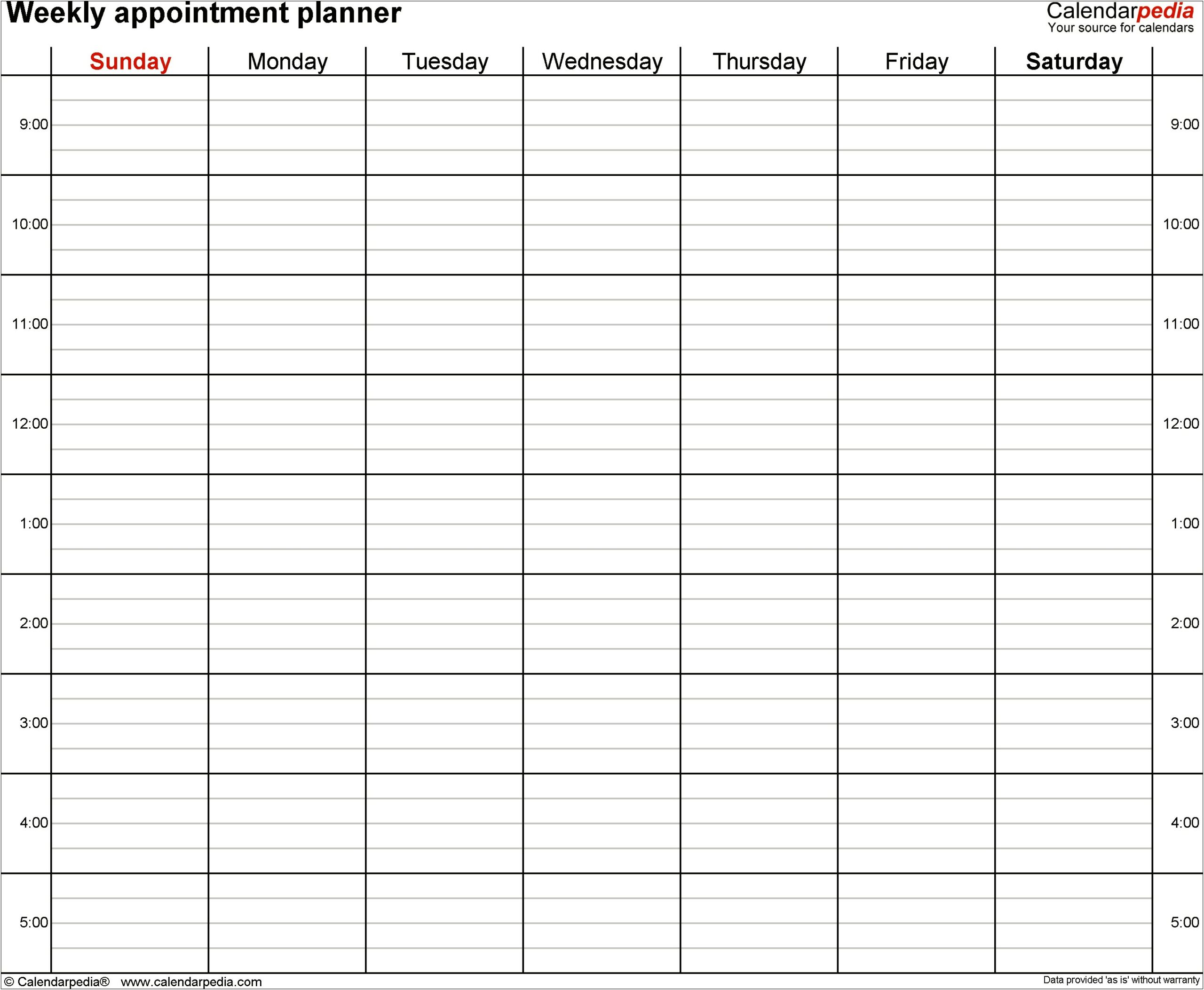 Free 24 Hour Weekly Planner Template