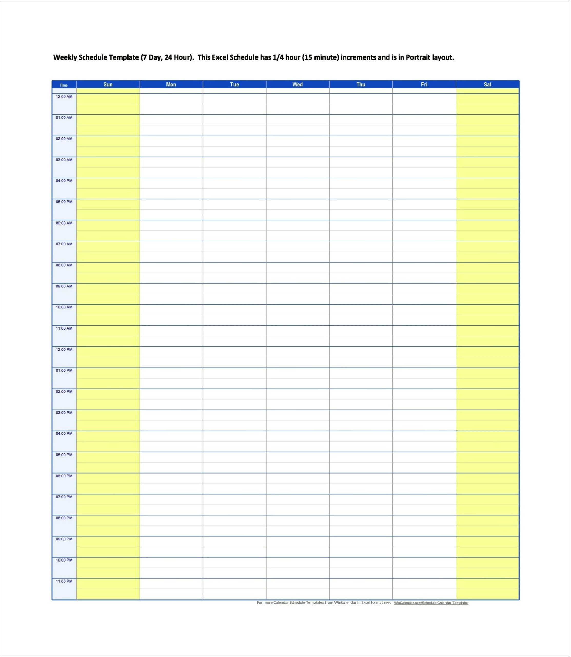 Free 24 Hour Weekly Schedule Template