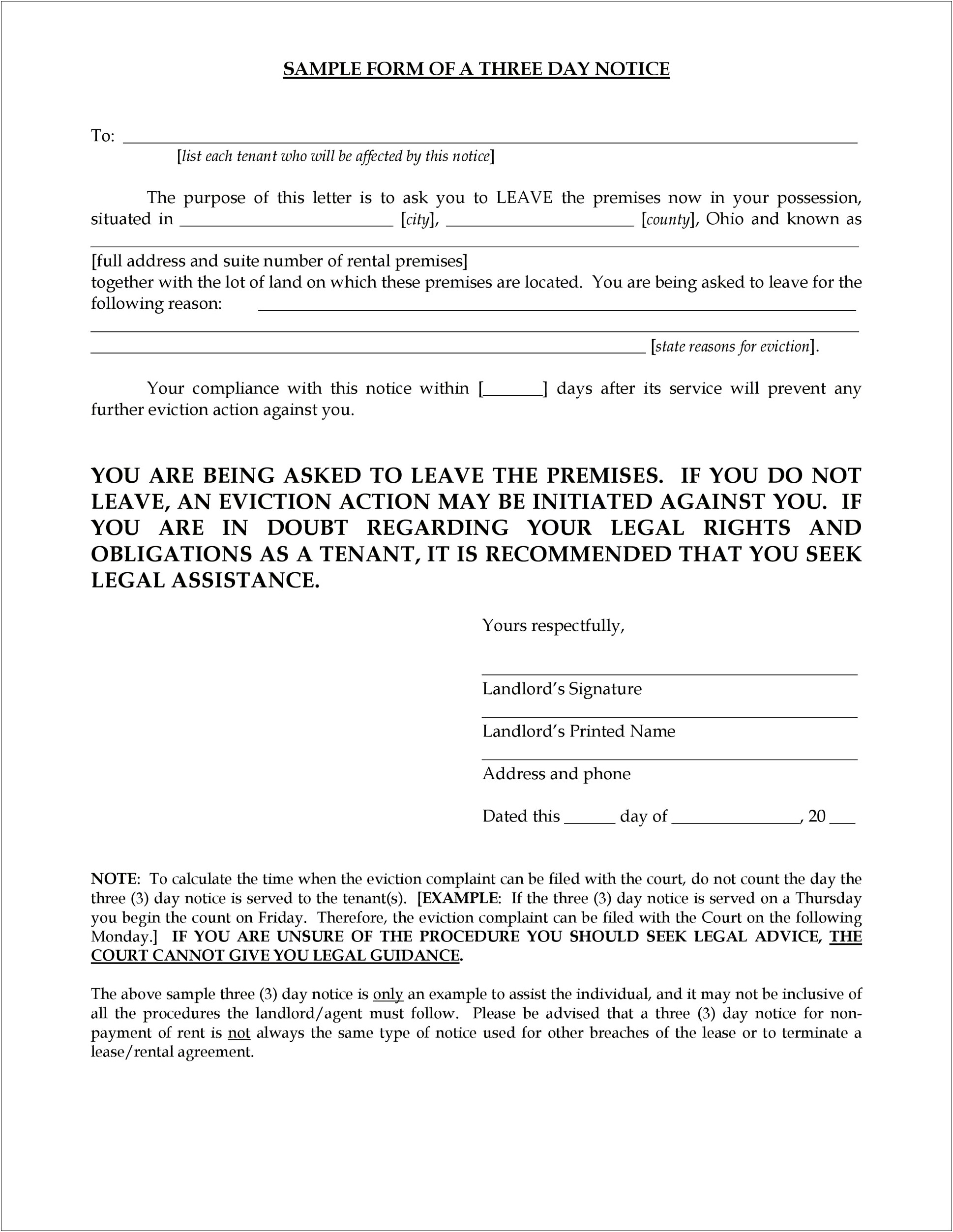 Free 3 Day Eviction Notice Template