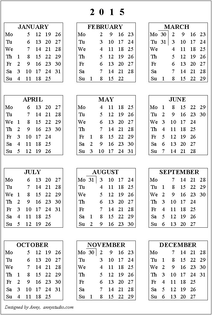 Free 3 Month Calendar Template 2015
