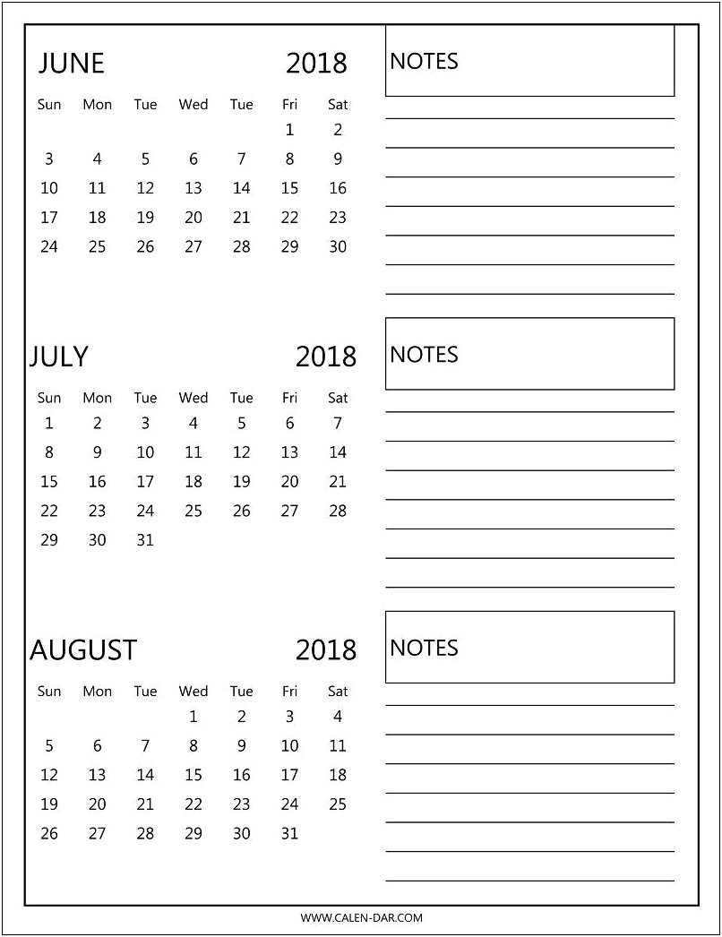 Free 3 Months Calendar 2018 Template Printable