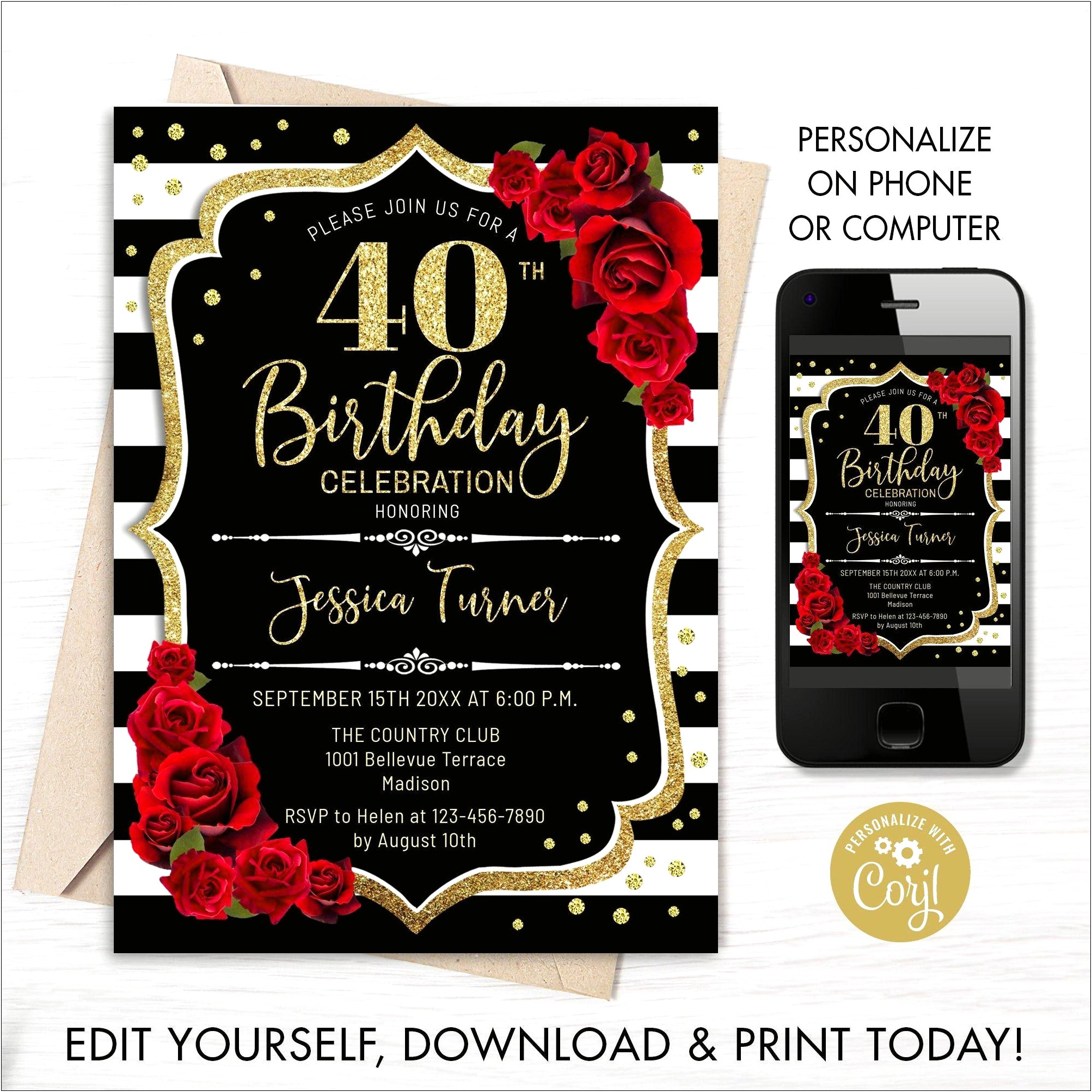 Free 40th Birthday Invitation Templates Uk