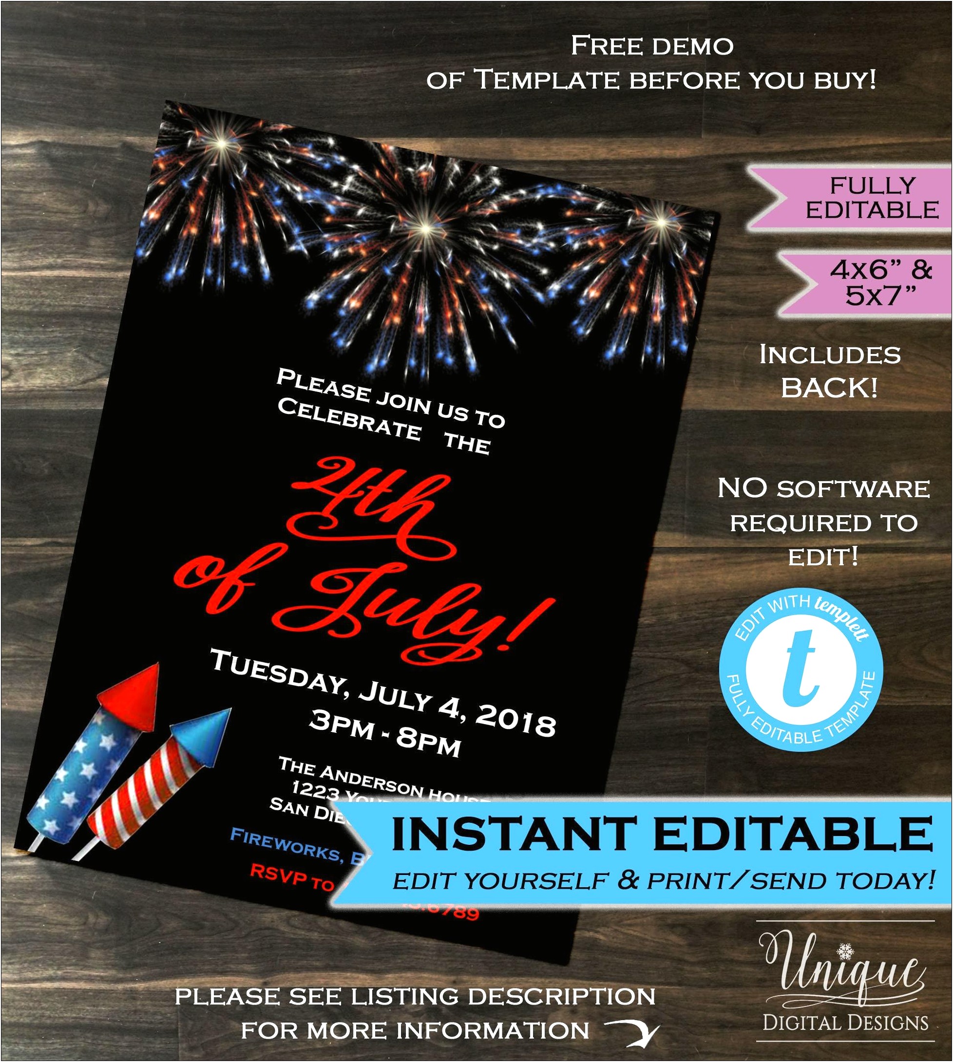 Free 4th Of July Party Invite Template