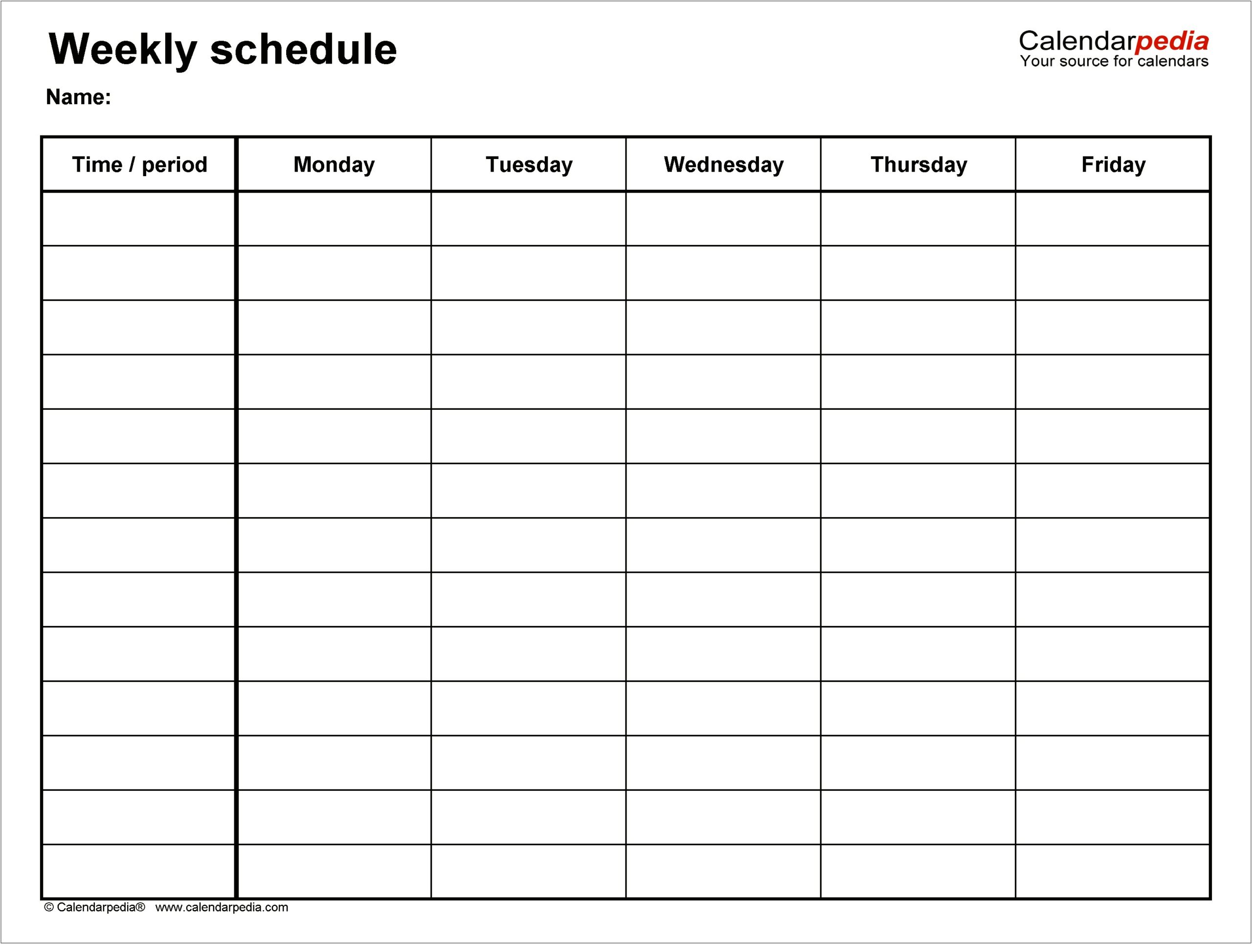Free 5 Day Work Week Calendar Template