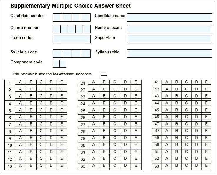 Free 50 Question Multiple Choice Answer Sheet Template
