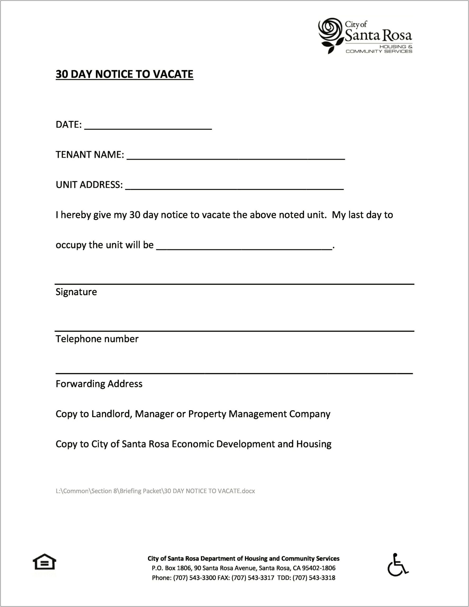 Free 60 Day Notice To Landlord Template